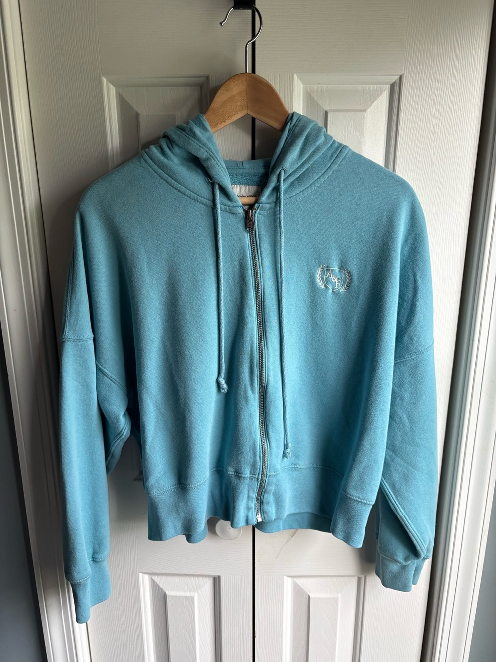 Abercrombie Fitch Womens Full Zip Hoodie Cropped Sweatshirt Size Large *FLAW